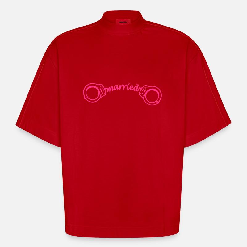 Alliances, bagues, de mariage, mariés, just - T-shirt bio épais oversize Boxy fabriqué en UE - rouge