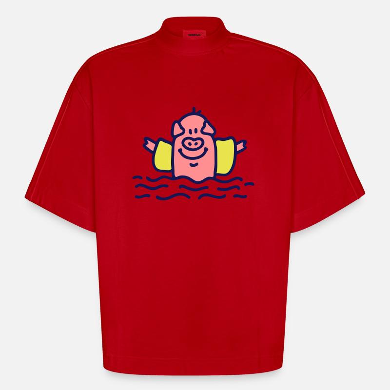 Pig vatten vingar 3 - Heavyweight Oversized Organic Boxy T-shirt Made in EU - röd