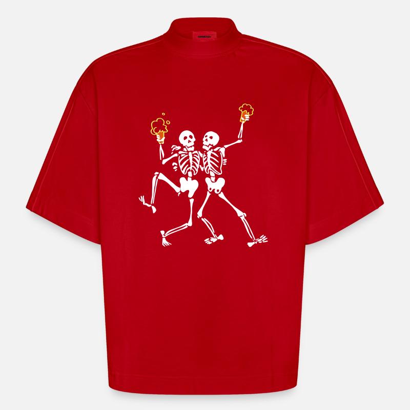 Squelettes faisant la java - T-shirt bio épais oversize Boxy fabriqué en UE - rouge