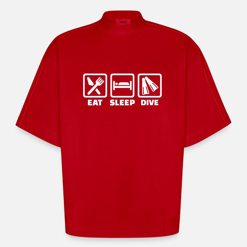 Eat sleep dive - T-shirt bio épais oversize Boxy fabriqué en UE - rouge