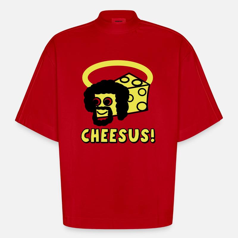 Cheesus - Heavyweight Oversized Organic Boxy T-Shirt Made in EU - Rot