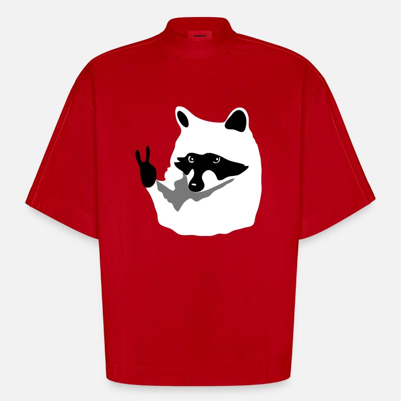 Waschbär-Peace - Heavyweight Oversized Organic Boxy T-Shirt Made in EU - Rot