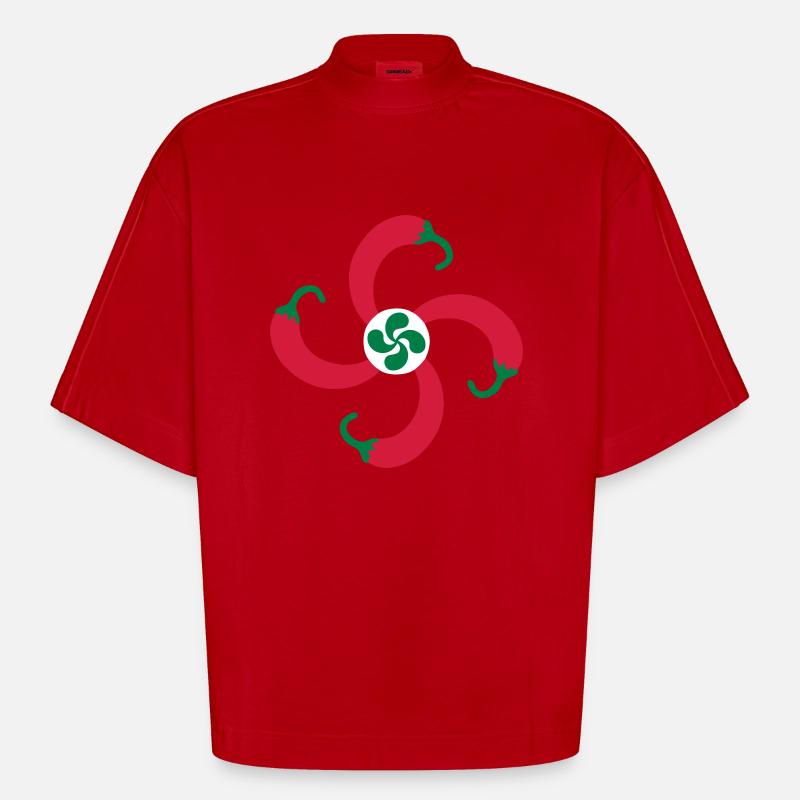 espelette - ezpeleta - piment - T-shirt bio épais oversize Boxy fabriqué en UE - rouge