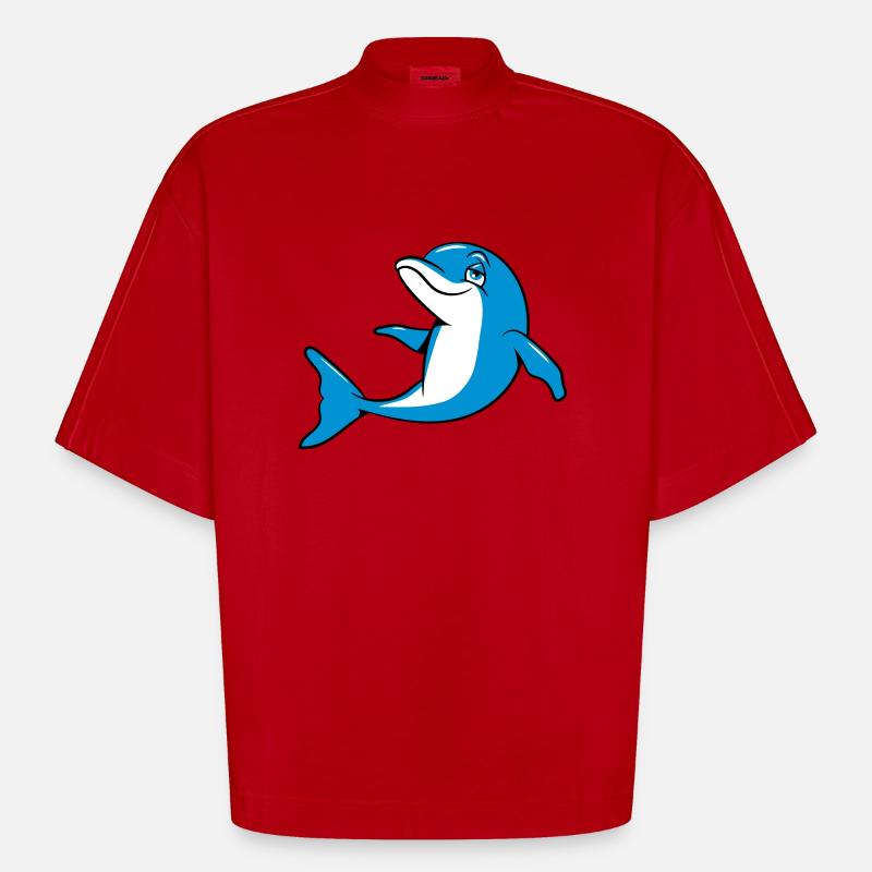 dauphin drôle douce - T-shirt bio épais oversize Boxy fabriqué en UE - rouge