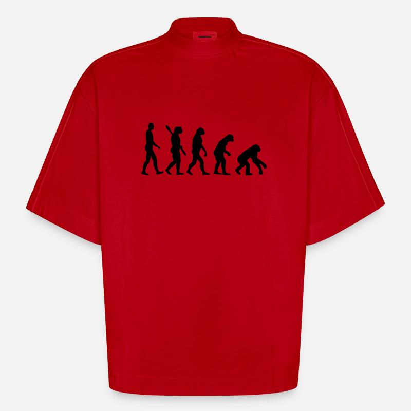 Evolution backwards - Heavyweight Oversized Organic Boxy T-Shirt Made in EU - red