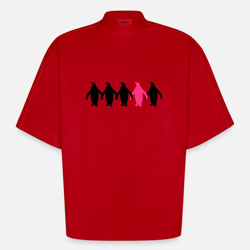 Be different penguins pattern fun - Heavyweight Oversized Organic Boxy T-Shirt Made in EU - red