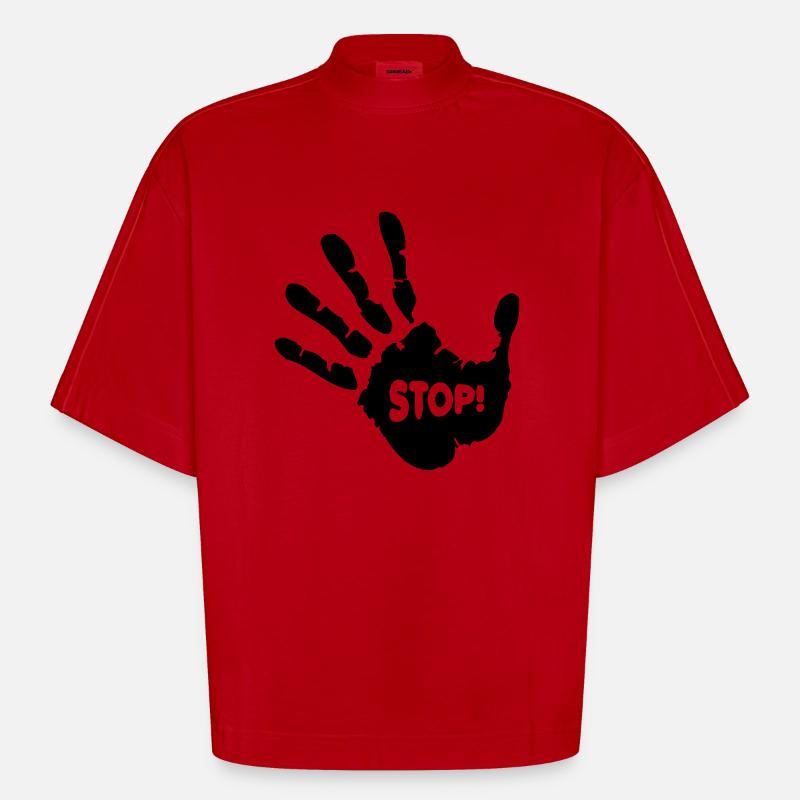 Stop Hand - Heavyweight Oversized Organic Boxy T-Shirt Made in EU - Rot