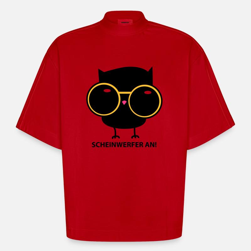 Eule mit Brille (b) - Heavyweight Oversized Organic Boxy T-Shirt Made in EU - Rot