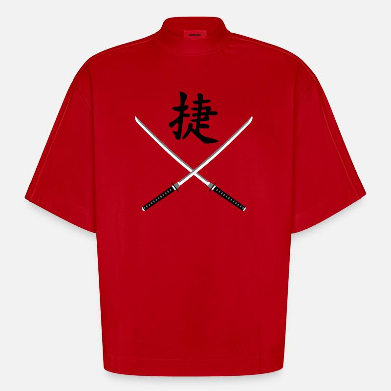 samurai_schwert_victory_3c - Heavyweight Oversized Organic Boxy T-Shirt Made in EU - red
