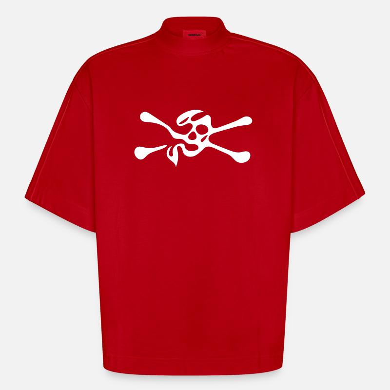 Schädel mit Knochen - Heavyweight Oversized Organic Boxy T-Shirt Made in EU - Rot