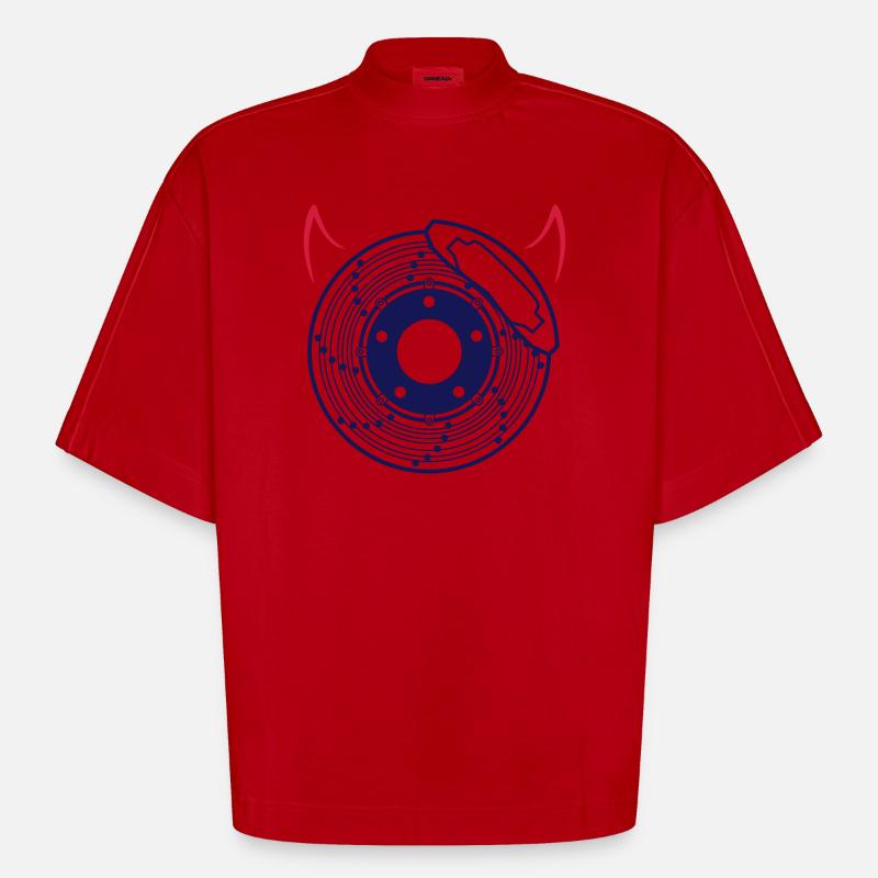Bremsscheibe mit Hörner 2farbig - Heavyweight Oversized Organic Boxy T-Shirt Made in EU - Rot