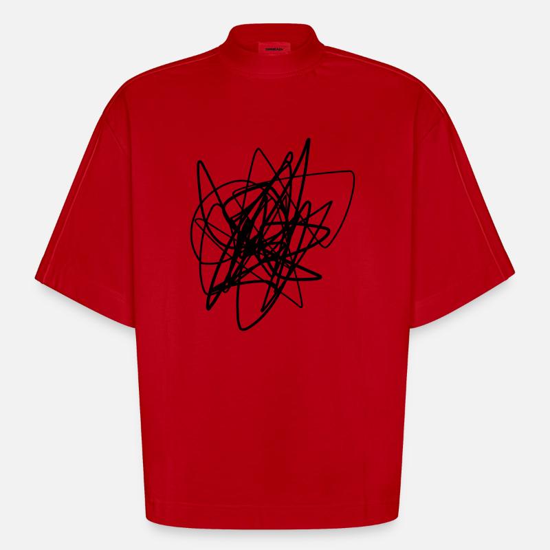 Scribbled chaotic strokes pattern - Heavyweight Oversized Organic Boxy T-Shirt Made in EU - red