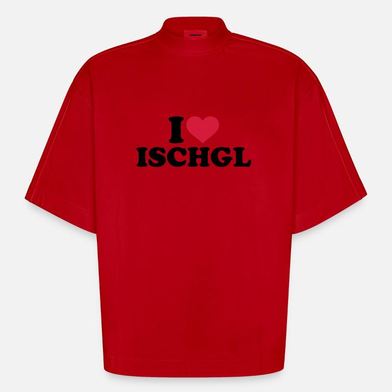 I love Ischgl - T-shirt bio épais oversize Boxy fabriqué en UE - rouge