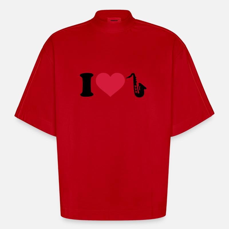 I love Saxophone - T-shirt bio épais oversize Boxy fabriqué en UE - rouge