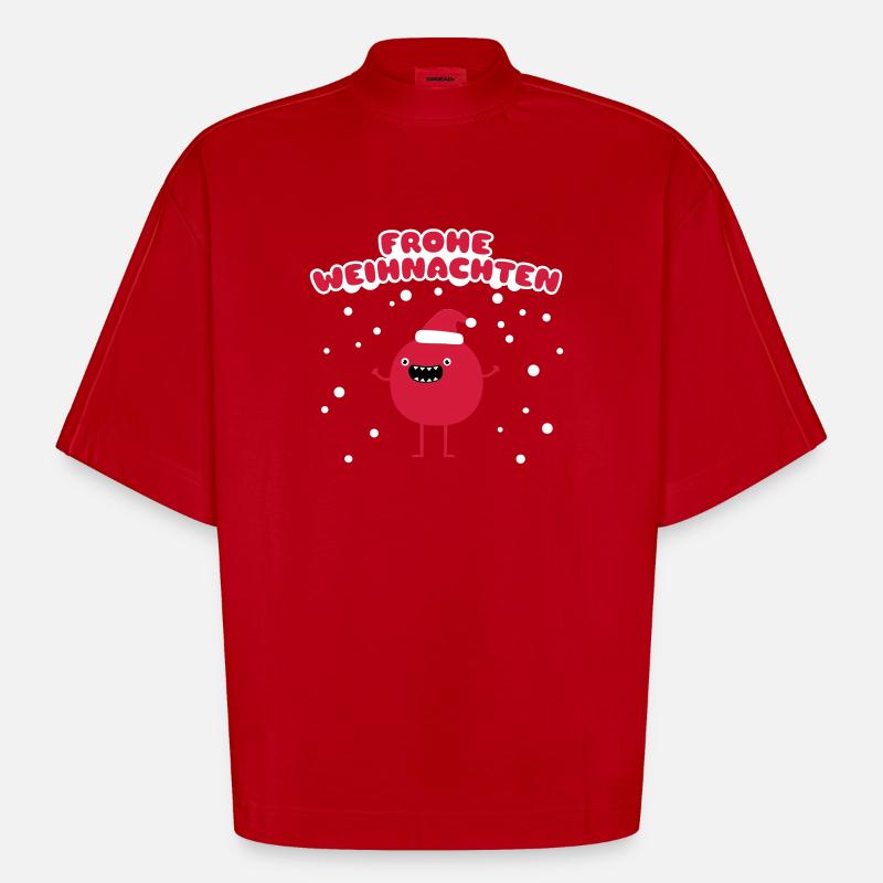 Drôle de Noël - Joyeux Noël - T-shirt bio épais oversize Boxy fabriqué en UE - rouge