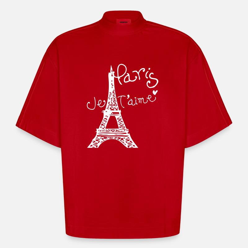 Paris Je T'aime Eiffel tower - Heavyweight Oversized Organic Boxy T-Shirt Made in EU - red