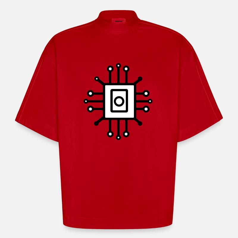 Digital Computer Chip Symbol - Heavyweight Oversized Organic Boxy T-Shirt Made in EU - Rot