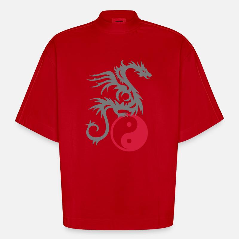 Drachen DRAKO | Yin & Yang - Heavyweight Oversized Organic Boxy T-Shirt Made in EU - Rot