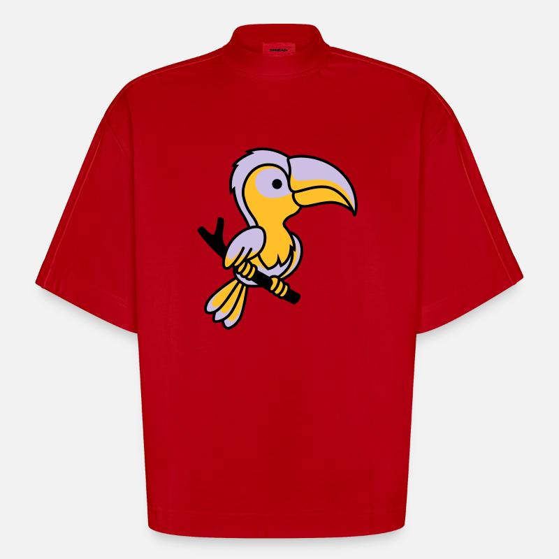 Perroquet1 - T-shirt bio épais oversize Boxy fabriqué en UE - rouge