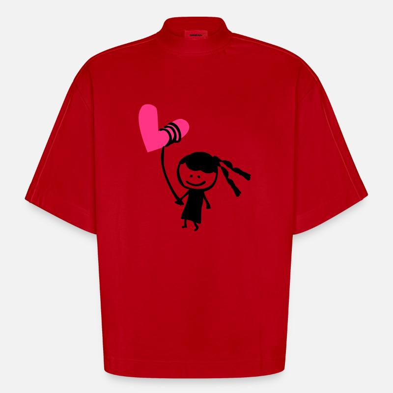 Kleines Mädchen mit Herzballon - Heavyweight Oversized Organic Boxy T-Shirt Made in EU - Rot