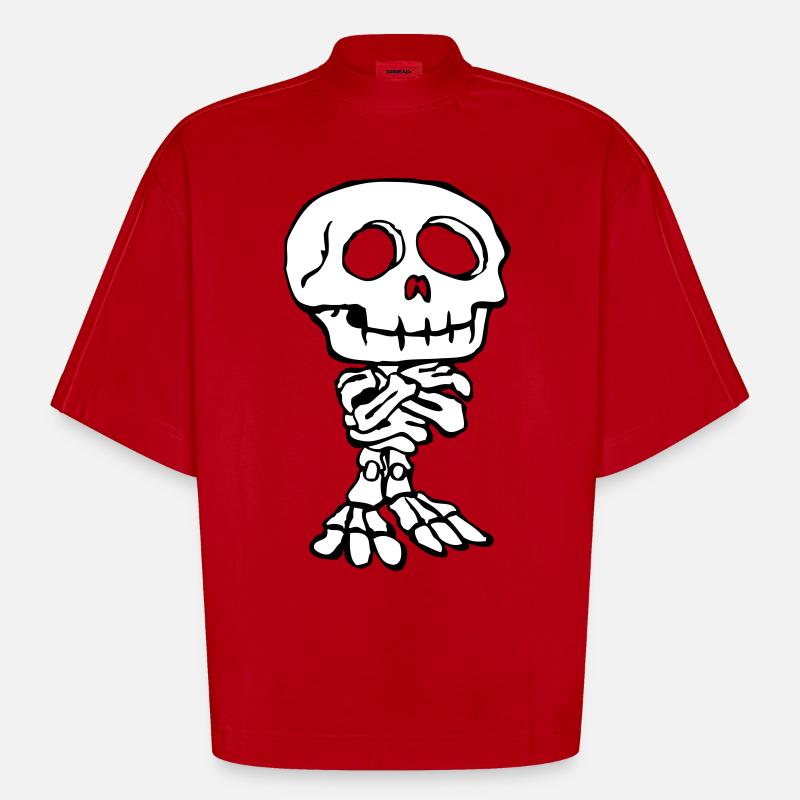 Drôle squelette 1 (2f) - T-shirt bio épais oversize Boxy fabriqué en UE - rouge