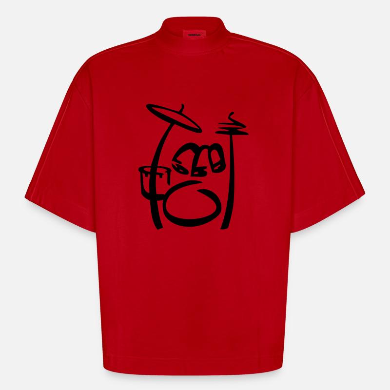 Drums Art Scribble - Heavyweight Oversized Organic Boxy T-Shirt Made in EU - Rot