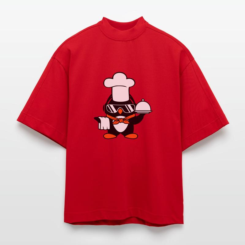 Penguin Chef Chef Chef Hat Lunettes de soleil de cuisson T-shirt bio épais oversize Boxy fabriqué en UE