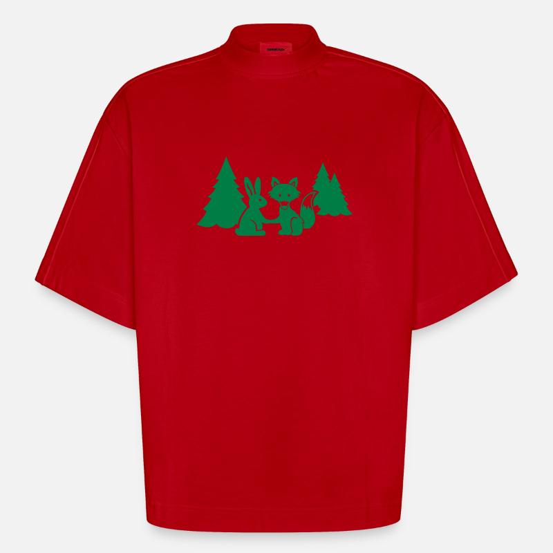 Fuchs Hase - Heavyweight Oversized Organic Boxy T-Shirt Made in EU - Rot