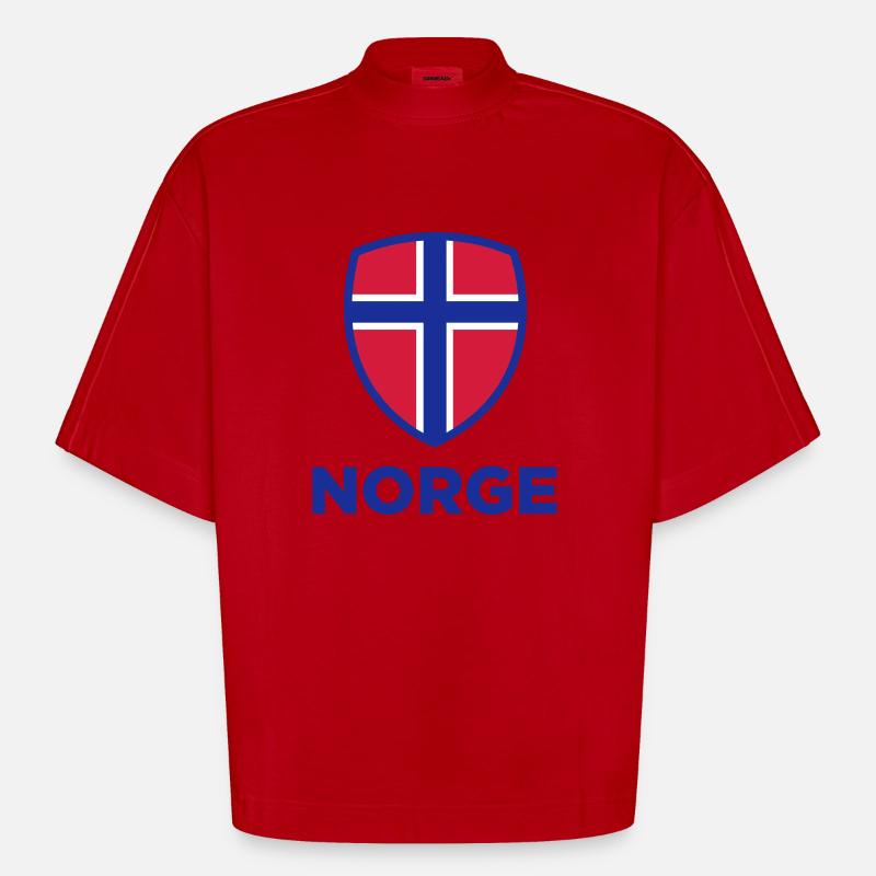 Drapeau national de Norvège - T-shirt bio épais oversize Boxy fabriqué en UE - rouge