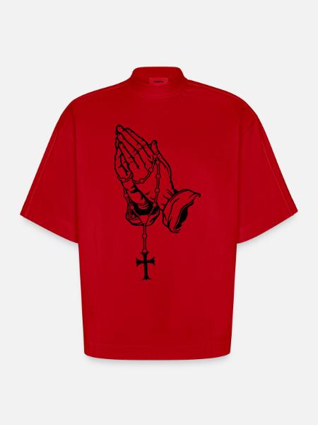 Praying Hands mit Rosenkranz Basic - Heavyweight Oversized Organic Boxy T-Shirt Made in EU - Rot