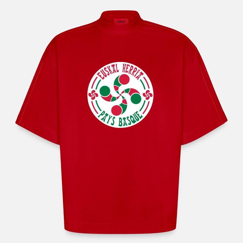croix basque lauburu 59 - T-shirt bio épais oversize Boxy fabriqué en UE - rouge