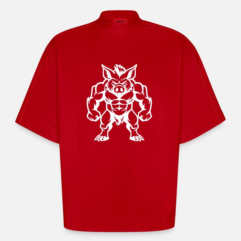 Bande dessinée Sanglier - T-shirt bio épais oversize Boxy fabriqué en UE - rouge