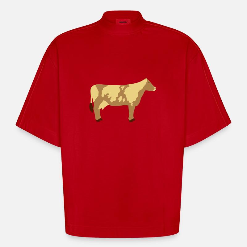 Vache 4 - T-shirt bio épais oversize Boxy fabriqué en UE - rouge