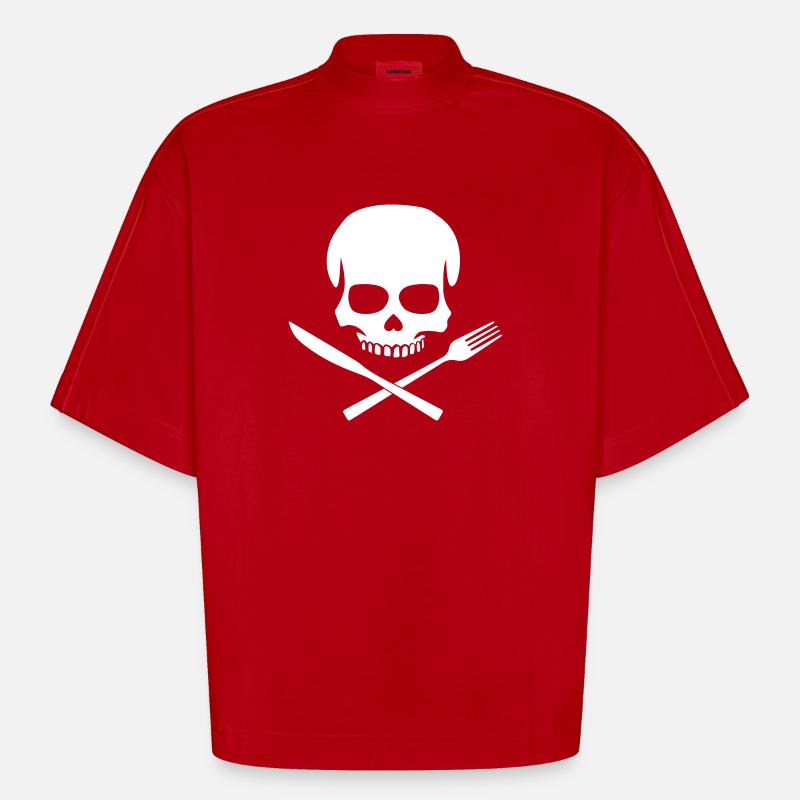 Kitchen Skull - Heavyweight Oversized Organic Boxy T-Shirt Made in EU - Rot