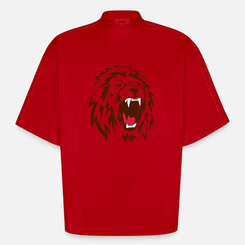 Angry Lion - Heavyweight Oversized Organic Boxy T-Shirt Made in EU - Rot