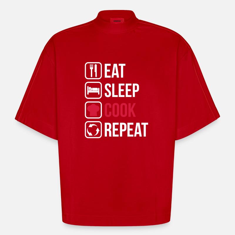 Eat Sleep Cook Repeat - Heavyweight Oversized Organic Boxy T-Shirt Made in EU - red