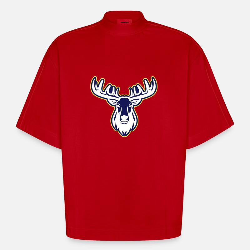 Elch Kopf - Heavyweight Oversized Organic Boxy T-Shirt Made in EU - Rot