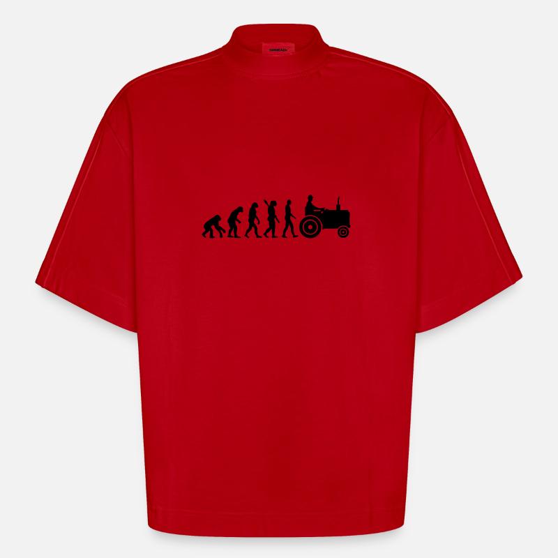 Evolution Tractor - Heavyweight Oversized Organic Boxy T-Shirt Made in EU - red