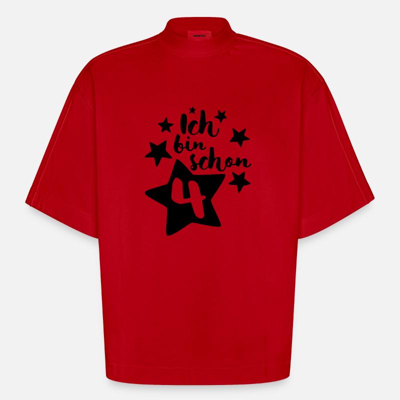 Ich bin schon Vier! - Heavyweight Oversized Organic Boxy T-Shirt Made in EU - Rot