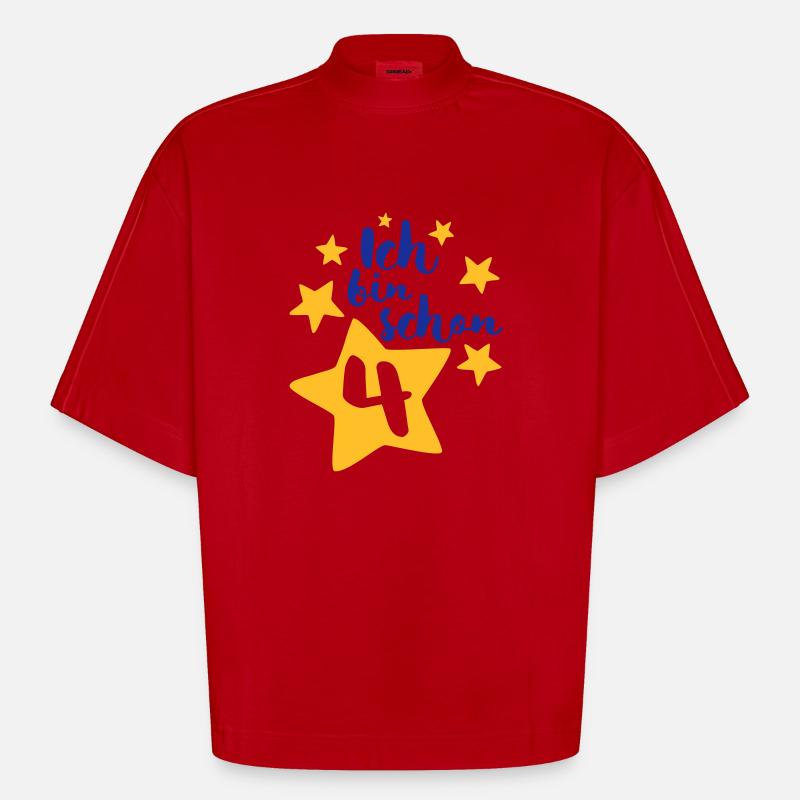 Ich bin schon Vier! - Heavyweight Oversized Organic Boxy T-Shirt Made in EU - Rot