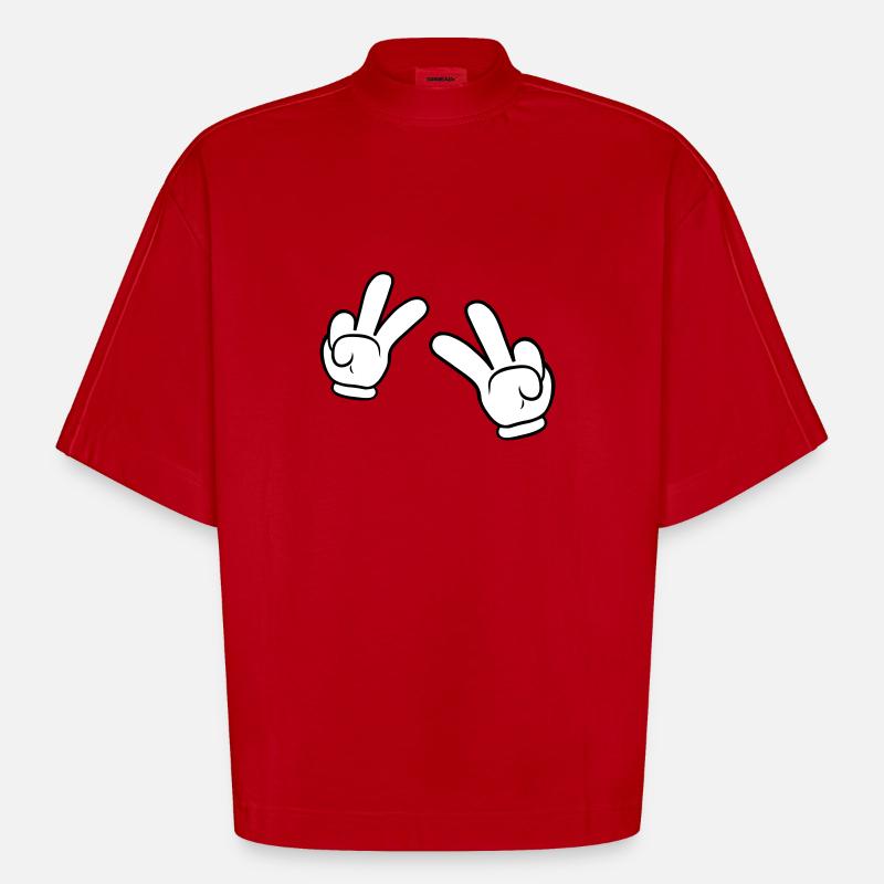 Comic Hands Peace Sign - T-shirt bio épais oversize Boxy fabriqué en UE - rouge
