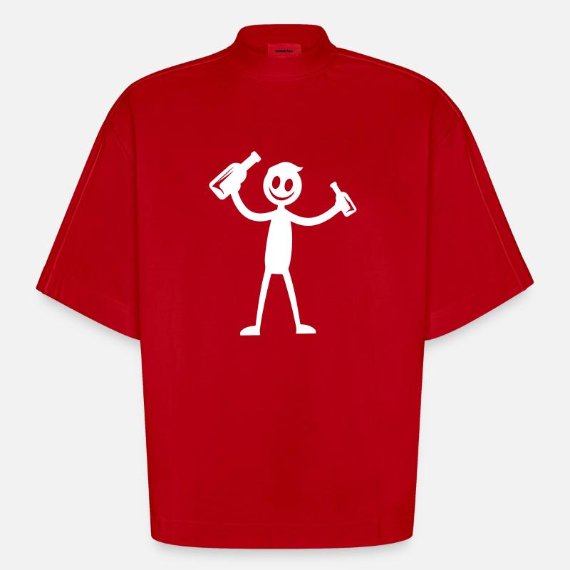 Beer Drinking Party Silhouette - Heavyweight Oversized Organic Boxy T-Shirt Made in EU - red