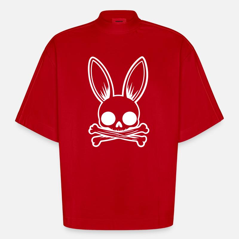 Bunny Funny Easter Skull - Heavyweight Oversized Organic Boxy T-Shirt Made in EU - red