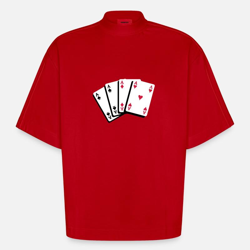 Poker Kartenfächer Asse - Heavyweight Oversized Organic Boxy T-Shirt Made in EU - Rot