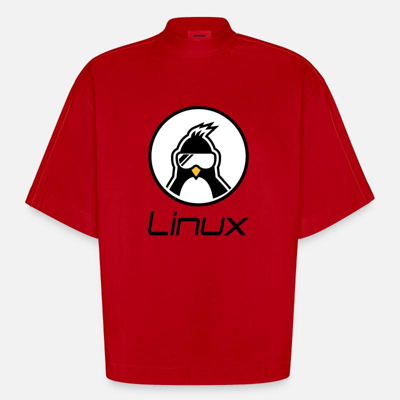 linux - T-shirt bio épais oversize Boxy fabriqué en UE - rouge