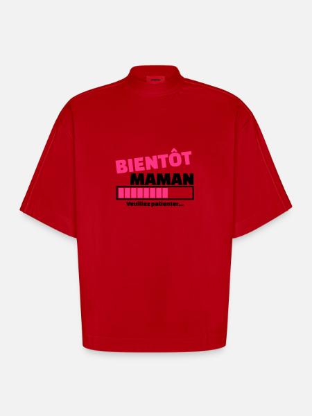 bientôt maman - T-shirt bio épais oversize Boxy fabriqué en UE - rouge