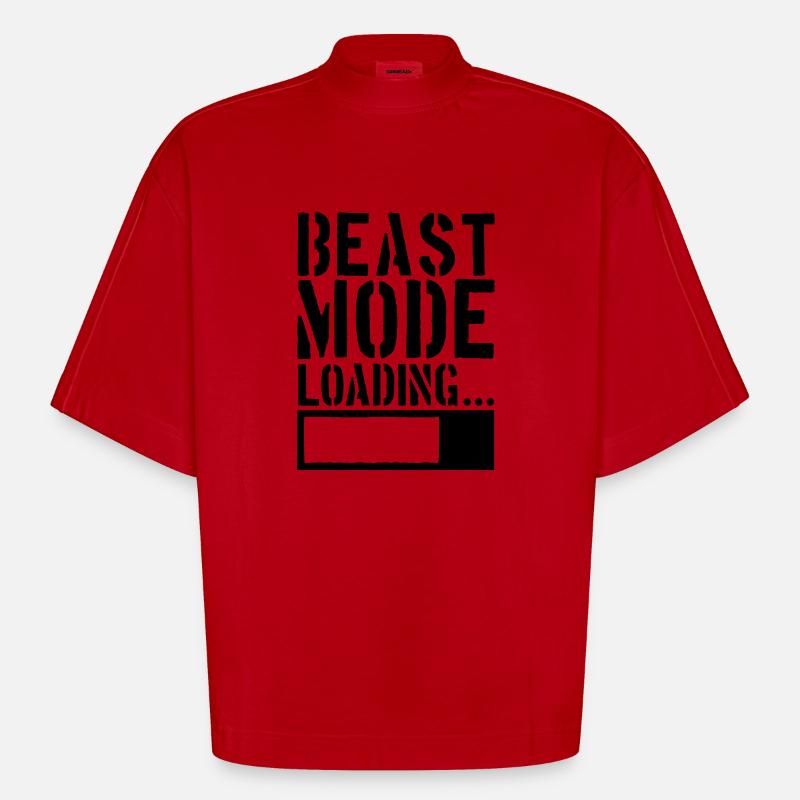 Caution Beast Mode Loading - T-shirt bio épais oversize Boxy fabriqué en UE - rouge