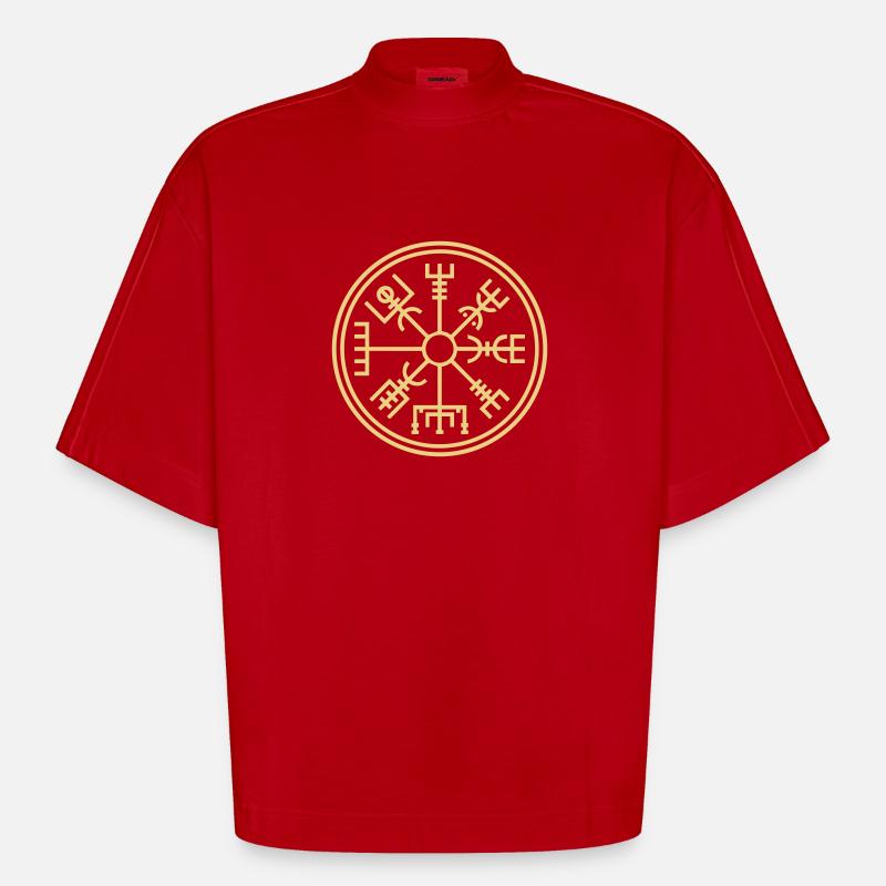 Vegsvisir - der Wikinger "Kompass" - Heavyweight Oversized Organic Boxy T-Shirt Made in EU - Rot