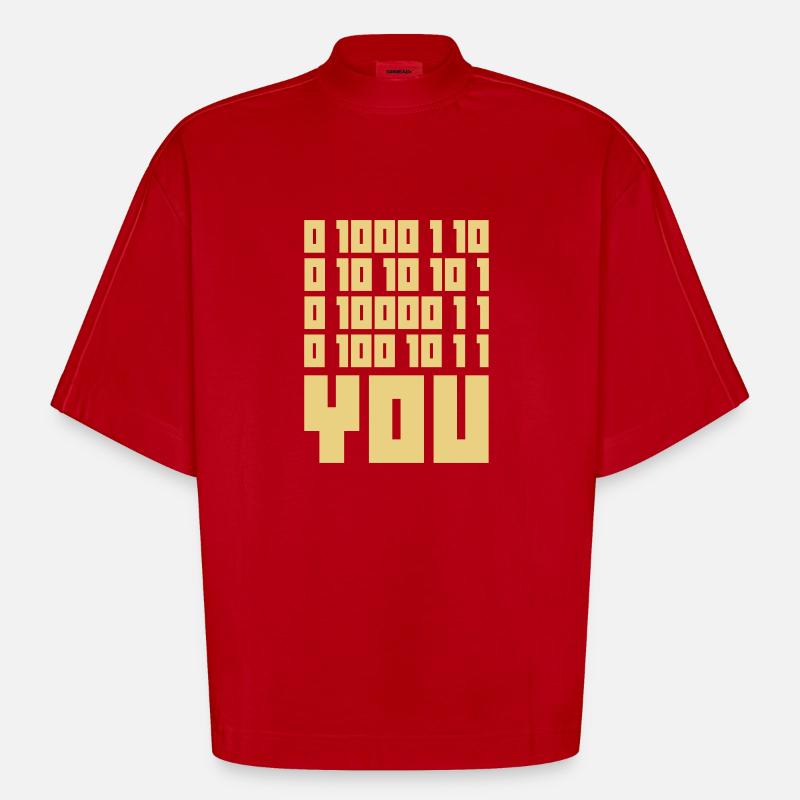 FUCK YOU - Binary code - Heavyweight Oversized Organic Boxy T-Shirt Made in EU - red