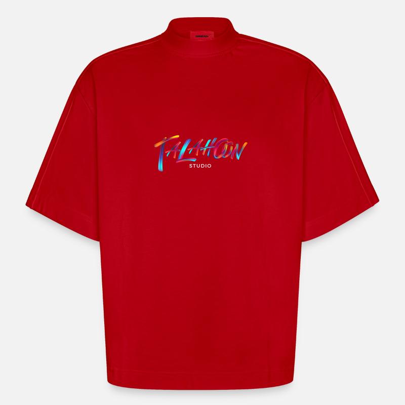 Talahoon Studios Arc-en-ciel Brossé - T-shirt bio épais oversize Boxy fabriqué en UE - rouge